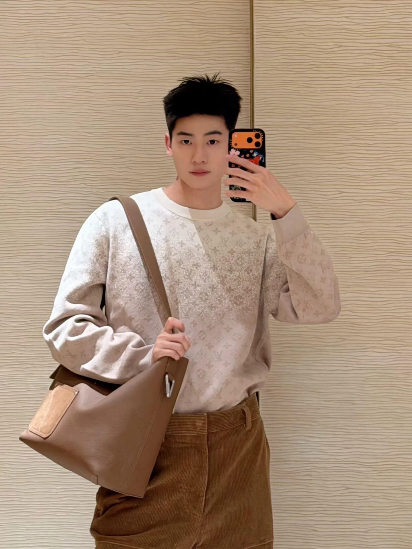 Louis Vuitton/Louis Vuitton Khaki gradient all-over printed old flower knitted sweater